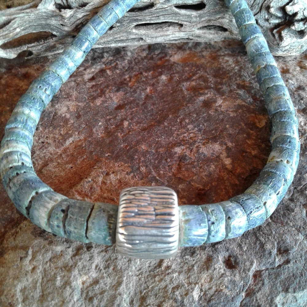 Sterling Silver Vintage blue coral NECKLACE - Picture 7 of 9